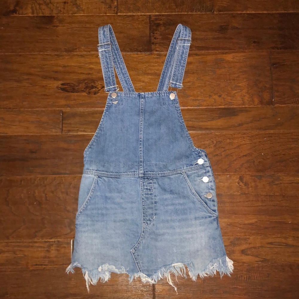 Free People Light Wash Denim Overall Dress